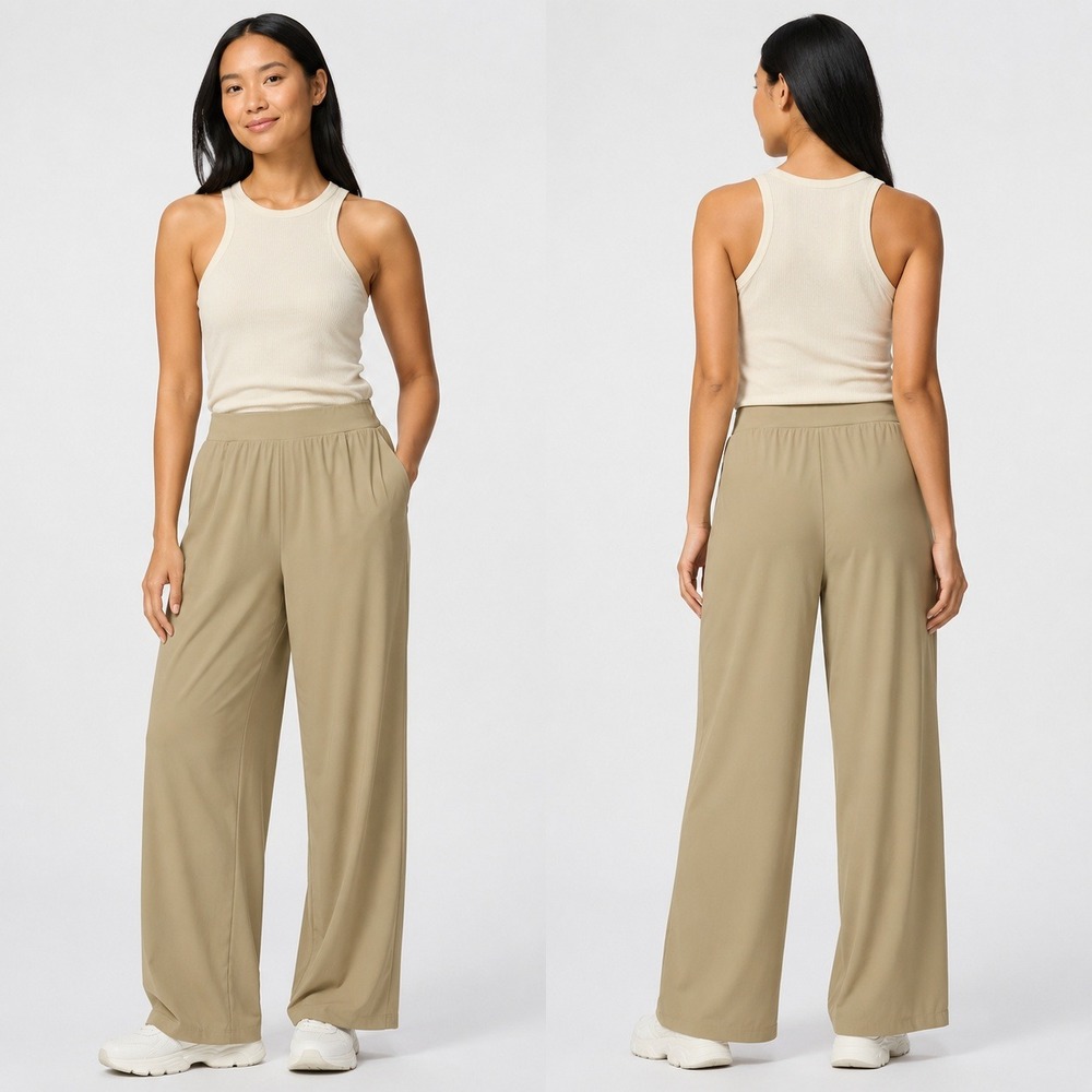 Uniqlo Ultra Stretch AIRism Straight Wide Pants Womens XL Khaki Beige UV Protect